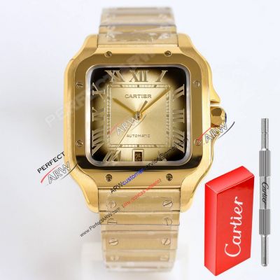 TW Factory Clone 2024 Cartier Santos Gradient Yellow Dial Watch Swiss 9015 Movement 